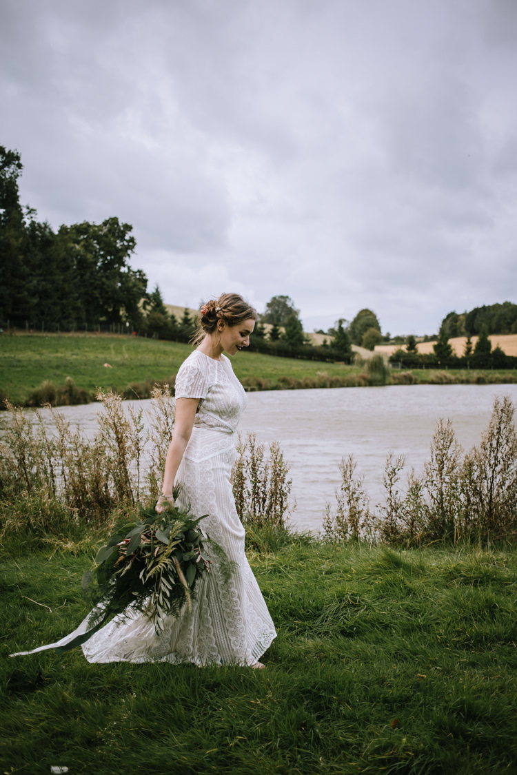Crochet Lace Sleeve Dress Bride Bridal Gown Edgy Seasonal Autumnal Tipi Wedding Ideas http://www.sambennettphotography.co.uk/