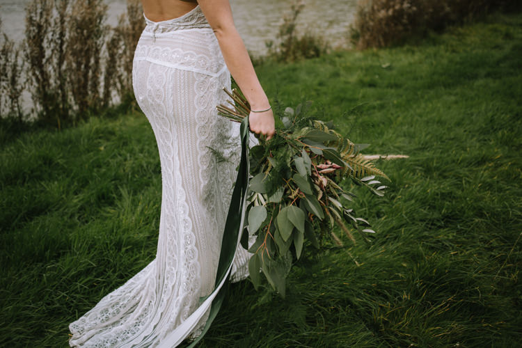 Bouquet Flowers Greenery Foliage Large Organic Wild Grass Ribbons Bride Bridal Edgy Seasonal Autumnal Tipi Wedding Ideas http://www.sambennettphotography.co.uk/