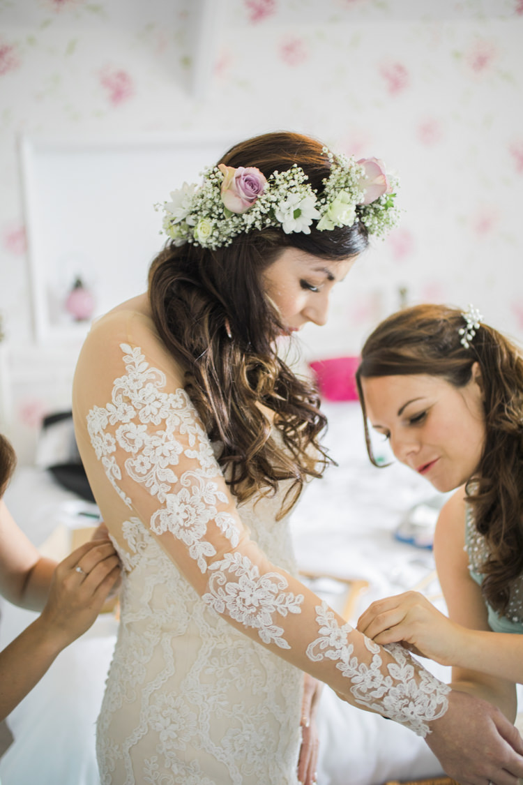 Bride Bridal Flower Crown Lace Dress Gown Sleeves Unique Country Farm Tipi Wedding http://www.nataliedphotography.com/