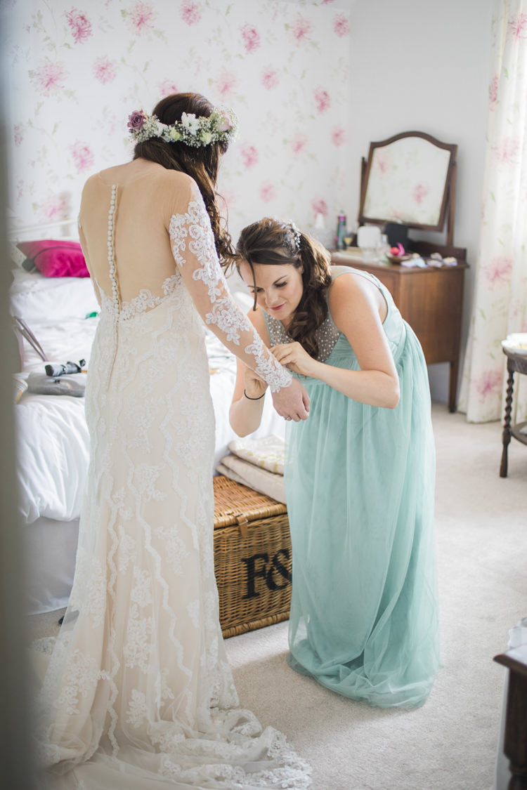 Bride Bridal Flower Crown Lace Dress Gown Illusion Back Unique Country Farm Tipi Wedding http://www.nataliedphotography.com/