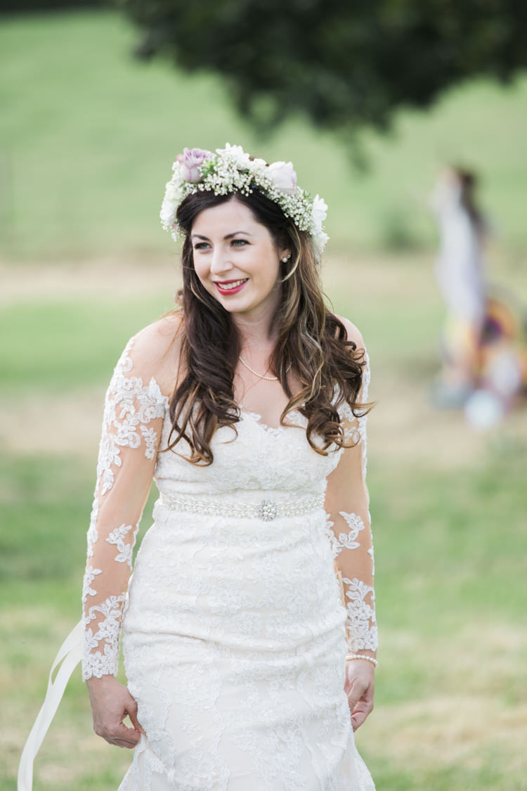 Bride Bridal Flower Crown Lace Dress Gown Unique Country Farm Tipi Wedding http://www.nataliedphotography.com/