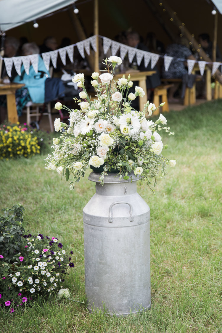 Milk Church Flowers Unique Country Farm Tipi Wedding http://www.nataliedphotography.com/