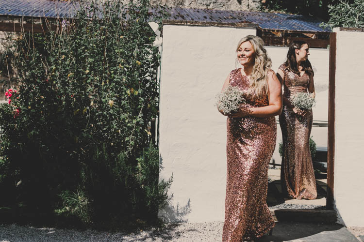 Bridesmaids Gypsophila Full Length Maxi Glittery Rose Gold Sequins Greenery Musical Wedding https://www.jademaguirephotography.uk/