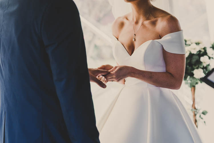 Bride Bridal Princess A Line Bardot Off the Shoulder Straps Sweetheart Neckline Rose Gold Sequins Greenery Musical Wedding https://www.jademaguirephotography.uk/