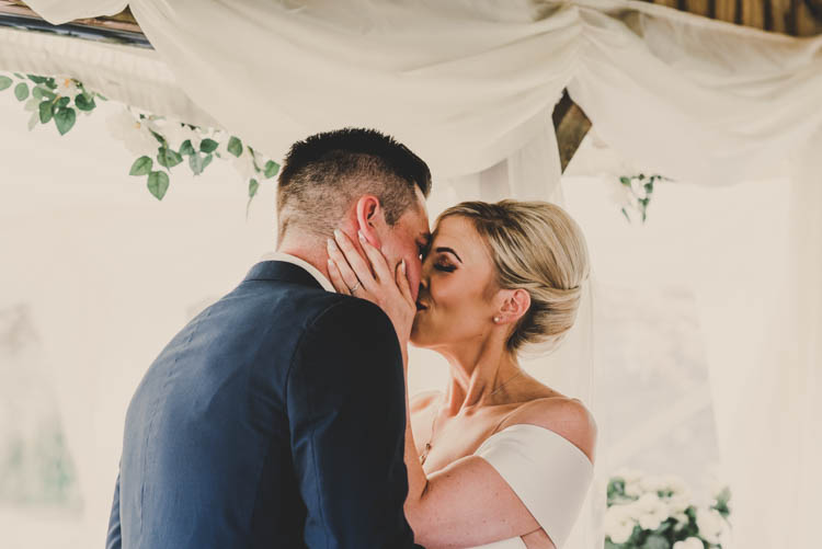 Bride Bridal Princess A Line Bardot Off the Shoulder Straps Sweetheart Neckline Ted Baker Groom Suit Mod Rose Gold Sequins Greenery Musical Wedding https://www.jademaguirephotography.uk/