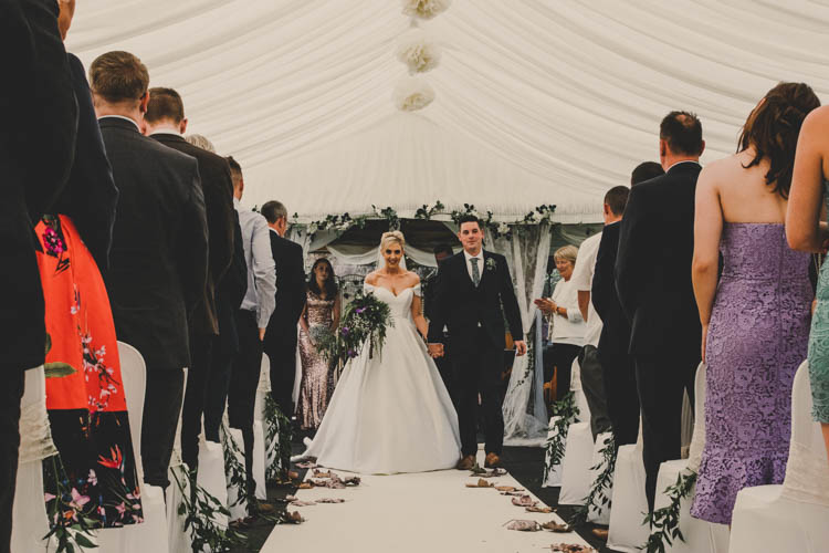 Bride Bridal Princess A Line Bardot Off the Shoulder Straps Sweetheart Neckline Trailing Bouquet Ted Baker Groom Suit Mod Rose Gold Sequins Greenery Musical Wedding https://www.jademaguirephotography.uk/