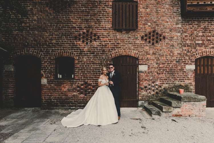 Bride Bridal Princess A Line Bardot Off the Shoulder Straps Sweetheart Neckline Ted Baker Groom Mod Suit Rose Gold Sequins Greenery Musical Wedding https://www.jademaguirephotography.uk/