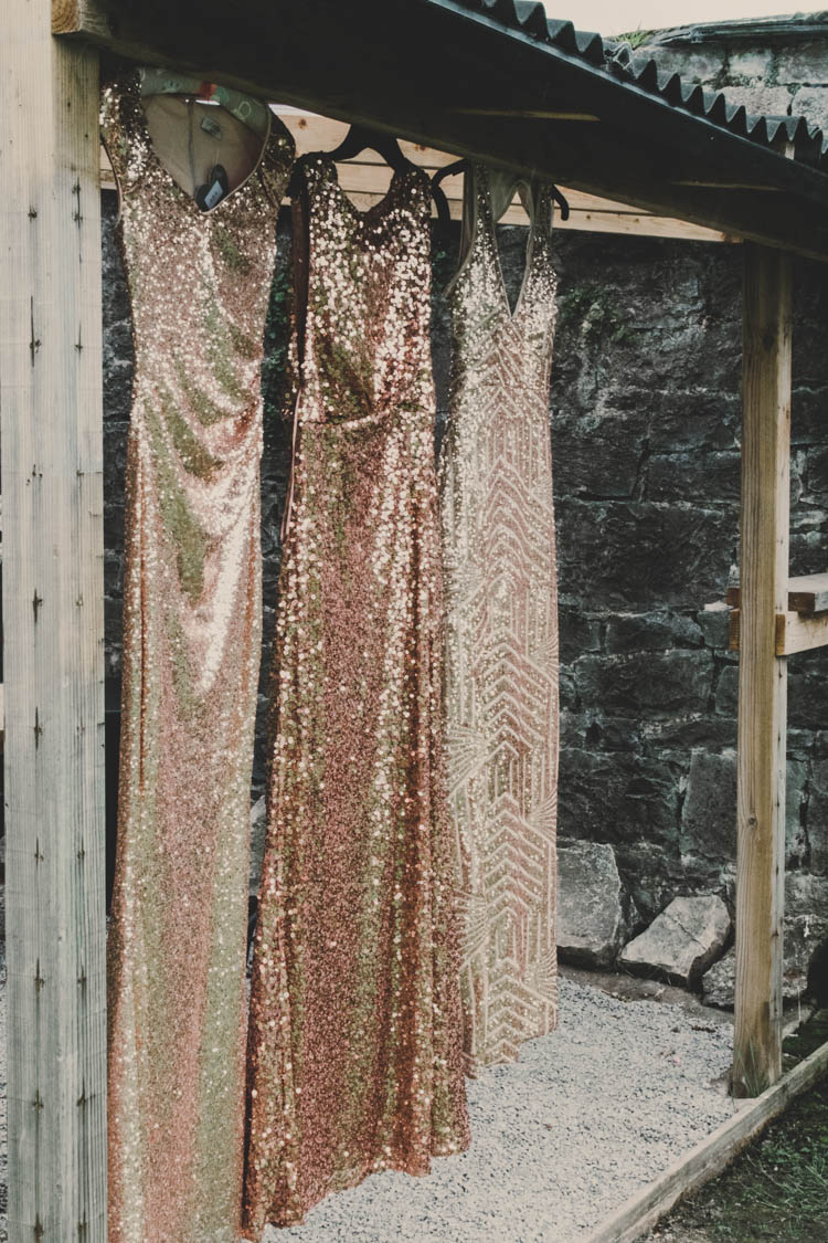 Bridesmaids Sparkly Glitter Mismatched Mix and Match Rose Gold Sequins Greenery Musical Wedding https://www.jademaguirephotography.uk/