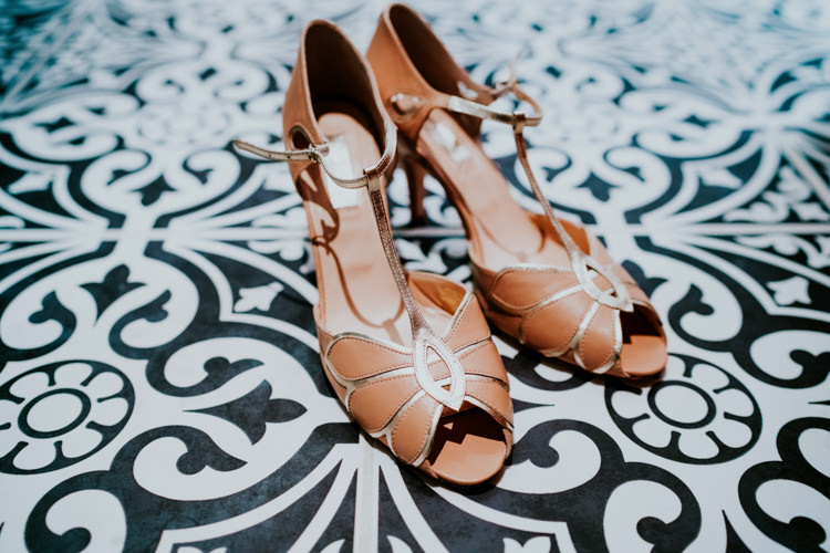 Rachel Simpson Peach Peep Toe T Bar Shoes Bride Bridal Colourful Cool Humanist Pool Wedding http://www.stevebridgwoodphotography.co.uk/