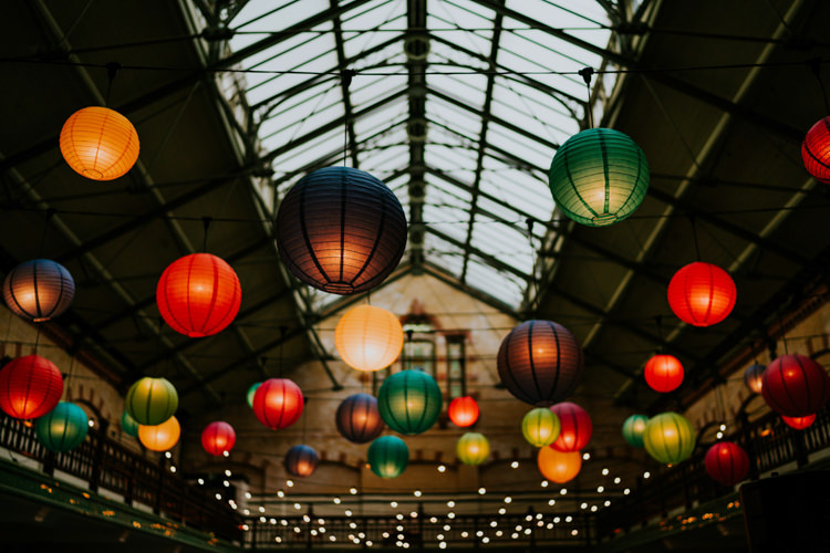 Lanterns Festoons Lights Lighting Colourful Cool Humanist Pool Wedding http://www.stevebridgwoodphotography.co.uk/