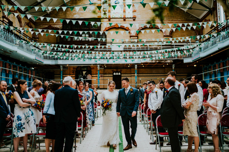 Bunting Green White Colourful Cool Humanist Pool Wedding http://www.stevebridgwoodphotography.co.uk/