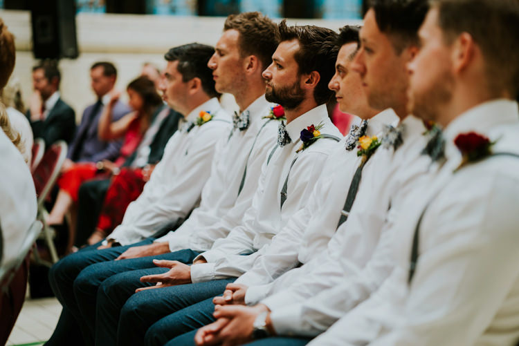Bow Ties Braces Groomsmen Colourful Cool Humanist Pool Wedding http://www.stevebridgwoodphotography.co.uk/