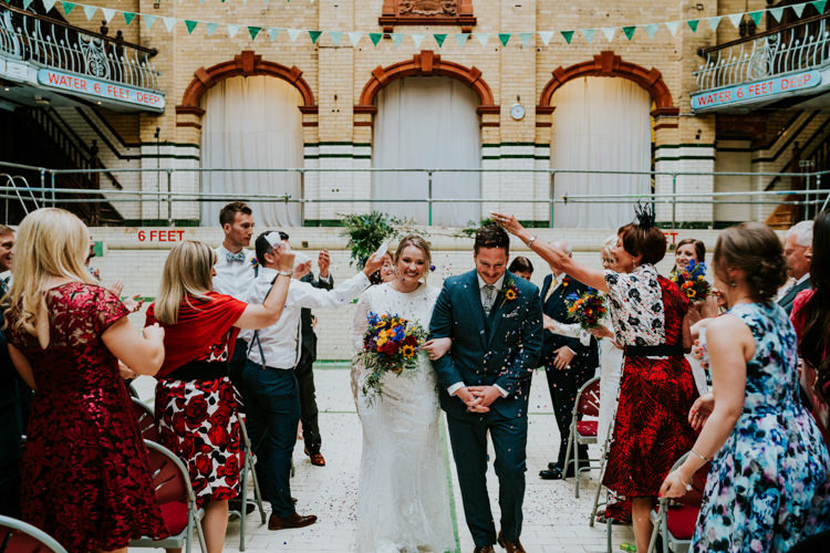 Confetti Throw Colourful Cool Humanist Pool Wedding http://www.stevebridgwoodphotography.co.uk/