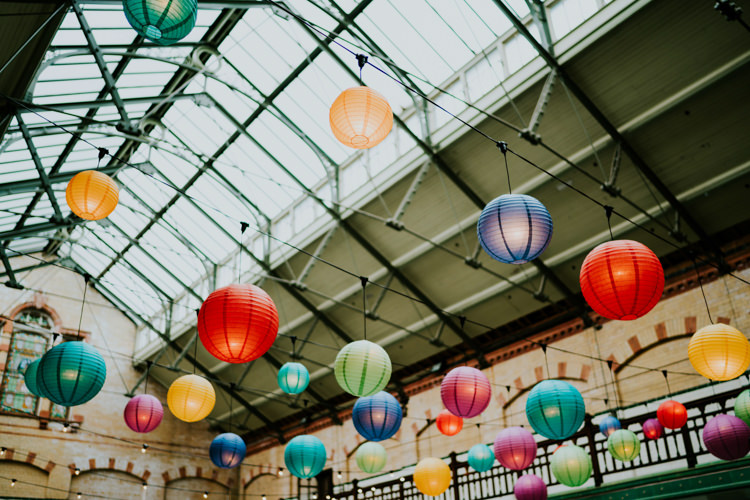 Lanterns Festoon Lights Colourful Cool Humanist Pool Wedding http://www.stevebridgwoodphotography.co.uk/