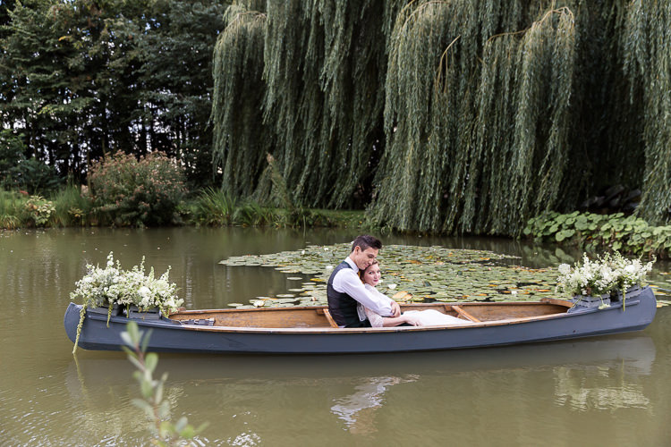Rowing Boat Lake Bride Groom Flowers Crates Organic Rustic Greenery Wedding Ideas http://sarahbrookesphotography.com/