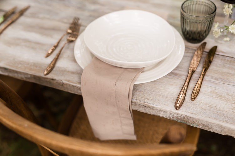 Outdoor Table Festoon Lights Tablescape Decoration White Green Place Setting Brass Linen Organic Rustic Greenery Wedding Ideas http://sarahbrookesphotography.com/
