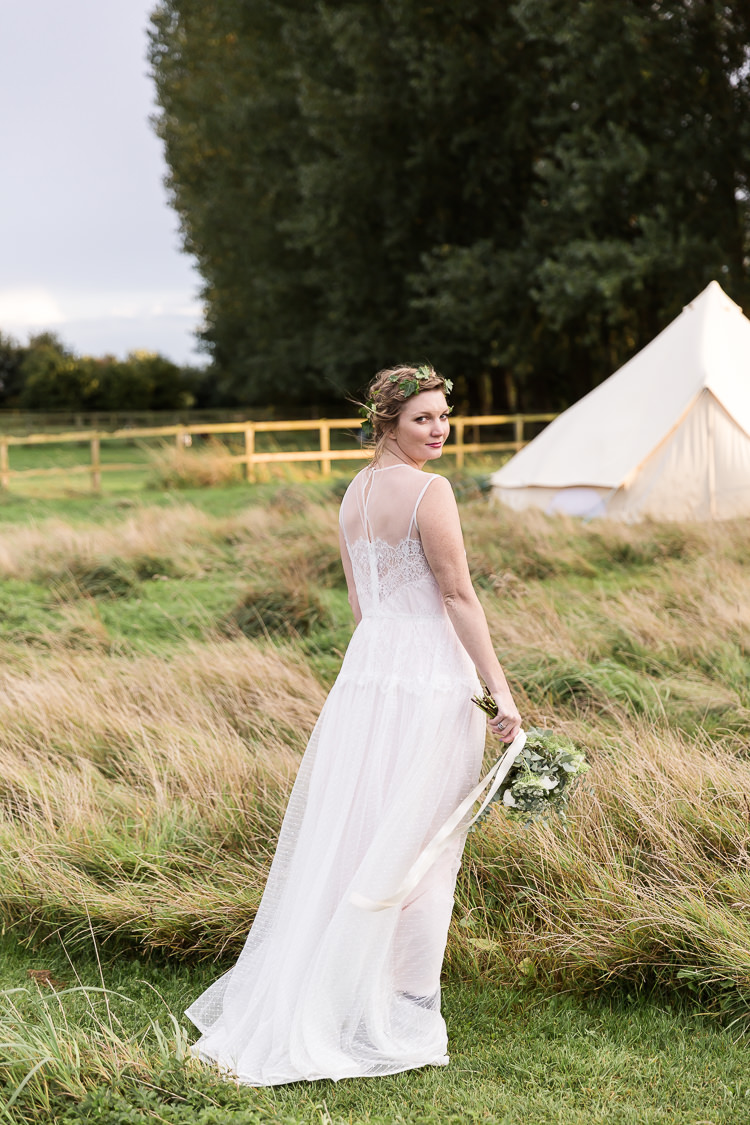 Lace Polka Dot Tulle Dress Bride Bridal Gown Flowing Boho Organic Rustic Greenery Wedding Ideas http://sarahbrookesphotography.com/