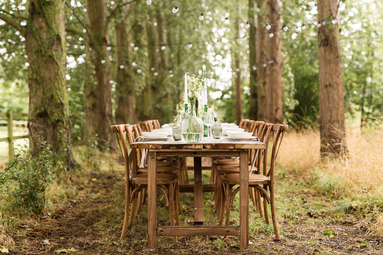 Outdoor Table Festoon Lights Tablescape Decoration White Green Organic Rustic Greenery Wedding Ideas http://sarahbrookesphotography.com/