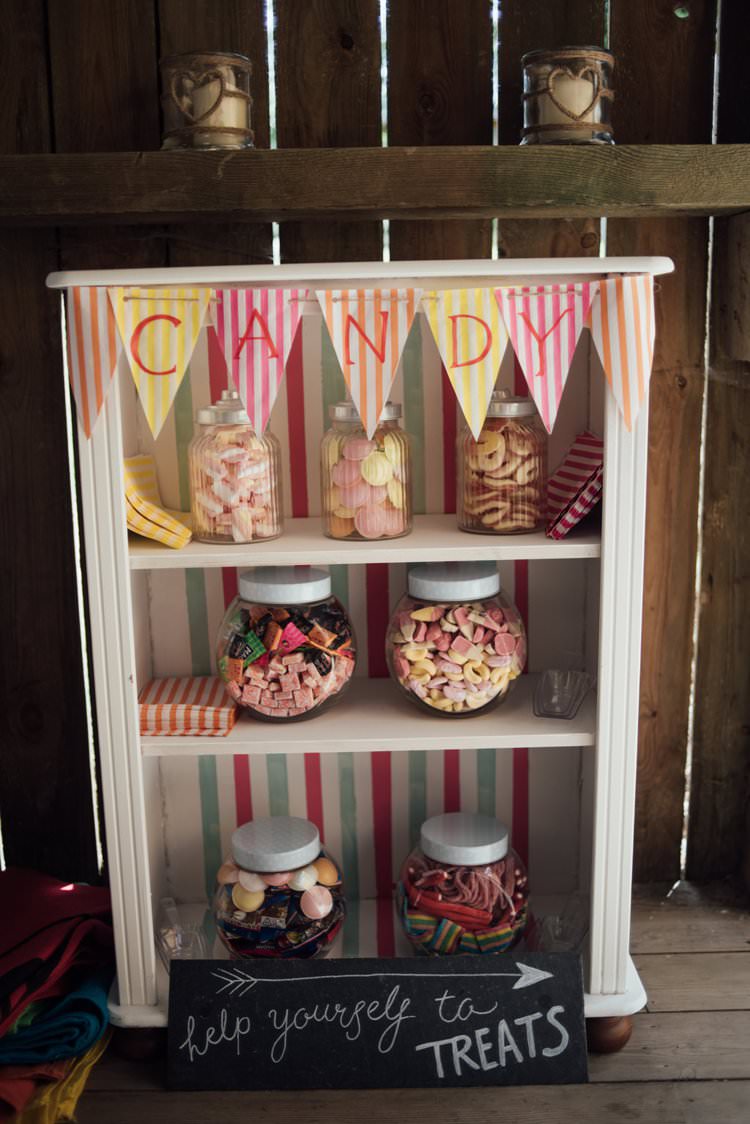 Candy Sweets bar Treats Bunting Jars Pick n Mix Favours Adventurous Festival Bohemian Wedding https://libertypearlphotography.com/