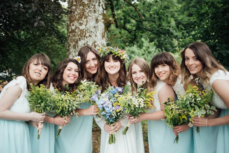 Bride Bridal Flower Crown Wildflower Bouquet Meadow long Sleeve Silk Dress 70s Bridesmaids Separates Adventurous Festival Bohemian Wedding https://libertypearlphotography.com/