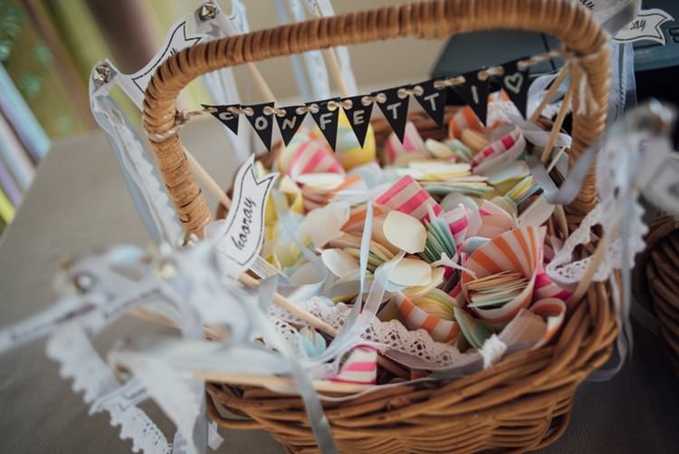 Confetti Cones Basket Yay Hooray Flag Miniature Bunting Ribbon Adventurous Festival Bohemian Wedding https://libertypearlphotography.com/