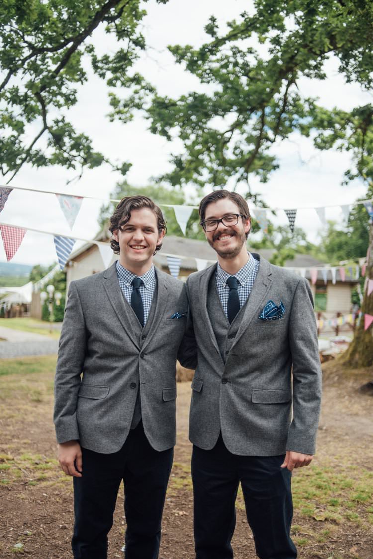 Tweed Three Piece Suit Gingham Checked Shirt Grey Waistcoat Pocket square Blue Adventurous Festival Bohemian Wedding https://libertypearlphotography.com/