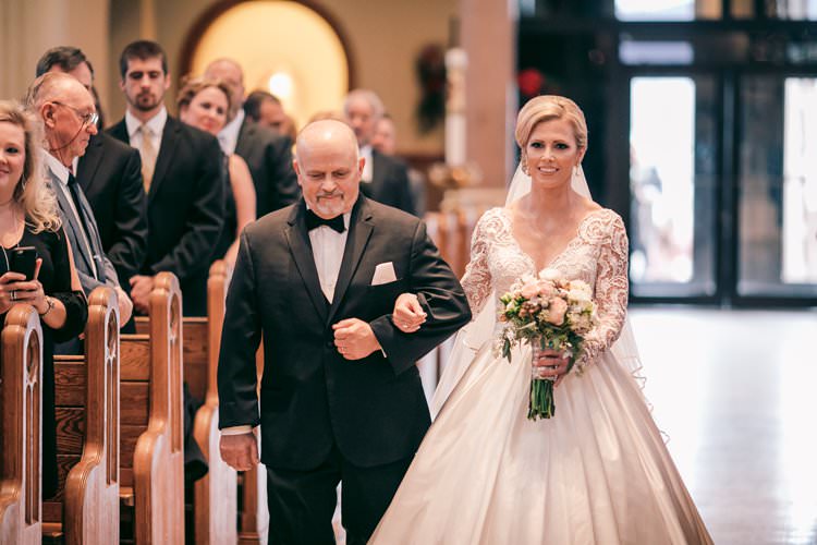 Winter Father Bride Aisle Church Ceremony Updo Long Sleeves | Festive Glamour Christmas New Years Eve Wedding http://www.stevendrayimages.com/