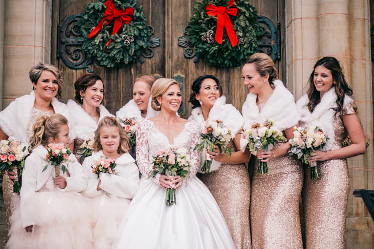 Winter Wreaths Decor Sequin Bride Bridesmaids Fur Tulle Blush | Festive Glamour Christmas New Years Eve Wedding http://www.stevendrayimages.com/