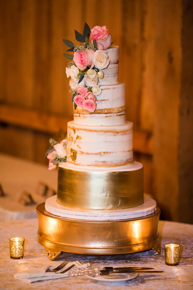 Gold Pink White Semi Naked Cake Fresh Flowers | Festive Glamour Christmas New Years Eve Wedding http://www.stevendrayimages.com/