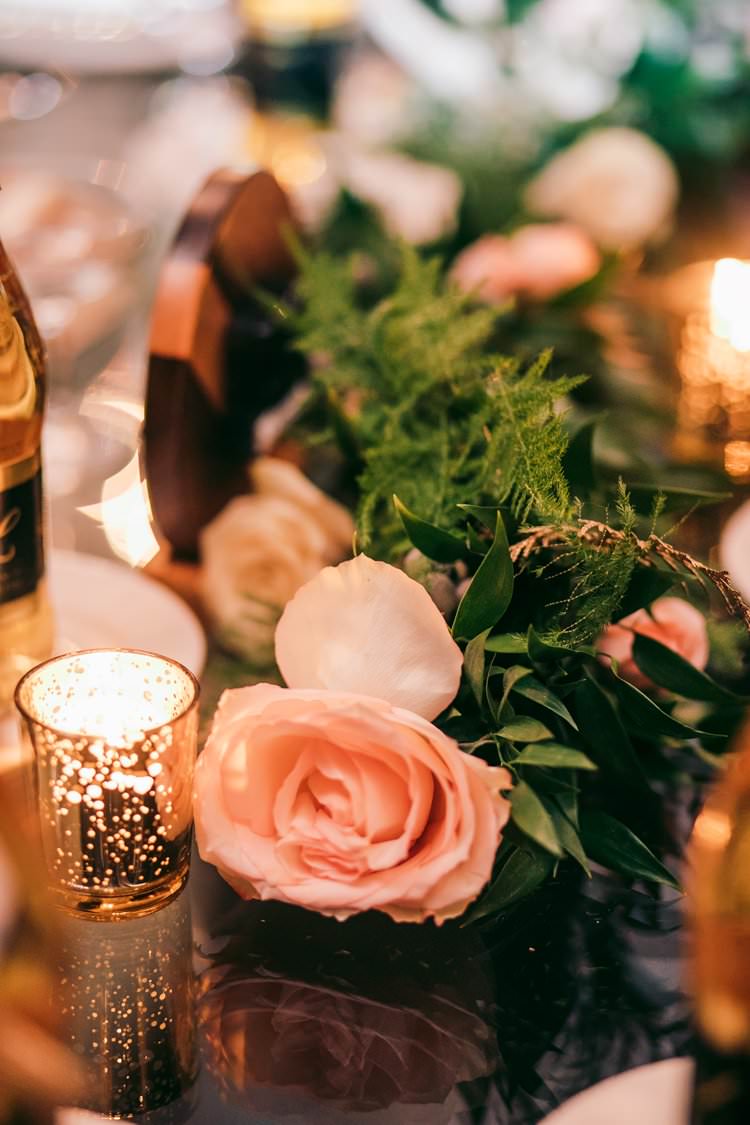 Winter Decor Blush Pink Roses Garland Tea Lights Glass | Festive Glamour Christmas New Years Eve Wedding http://www.stevendrayimages.com/