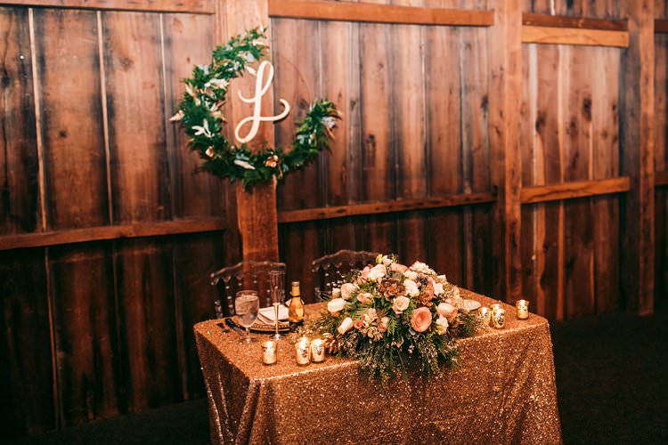 Top Table Sequin Cloth Gold Garland Wreath Foliage Blush Flowers | Festive Glamour Christmas New Years Eve Wedding http://www.stevendrayimages.com/