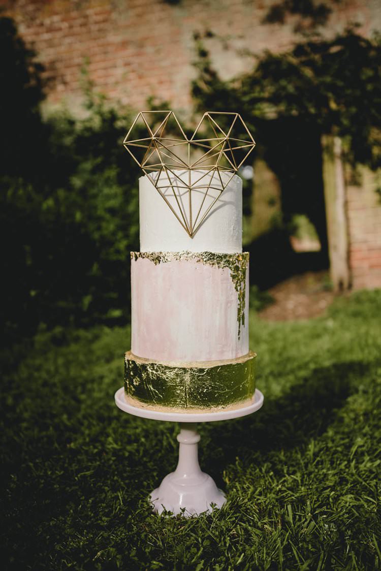 Pink Gold Blush Cake Metallic Heart Romantic Luxe Wedding Ideas in the Country http://benjaminmathers.co.uk/