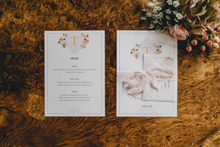 Pink Gold Floral Stationery Invites Invitations Romantic Luxe Wedding Ideas in the Country http://benjaminmathers.co.uk/