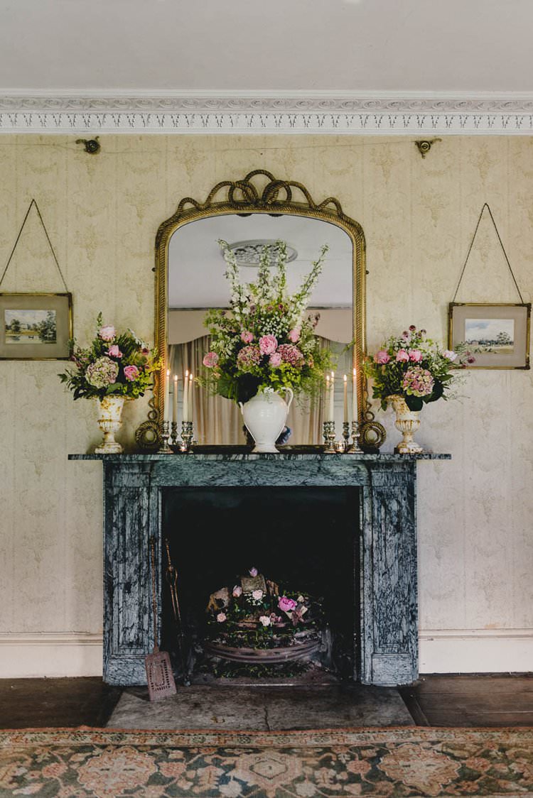 Fireplace Mantle Flowers Romantic Luxe Wedding Ideas in the Country http://benjaminmathers.co.uk/