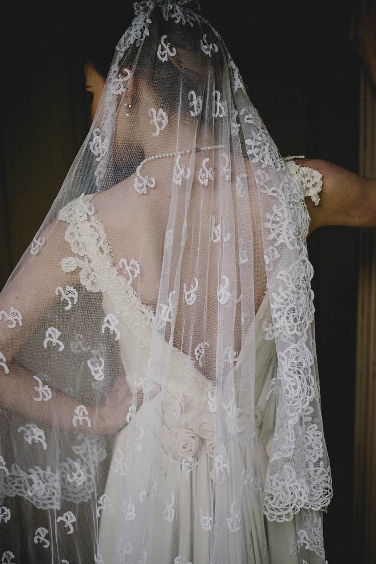 Dress Gown Bride Bridal Train Flowers Back Lace Veil Romantic Luxe Wedding Ideas in the Country http://benjaminmathers.co.uk/