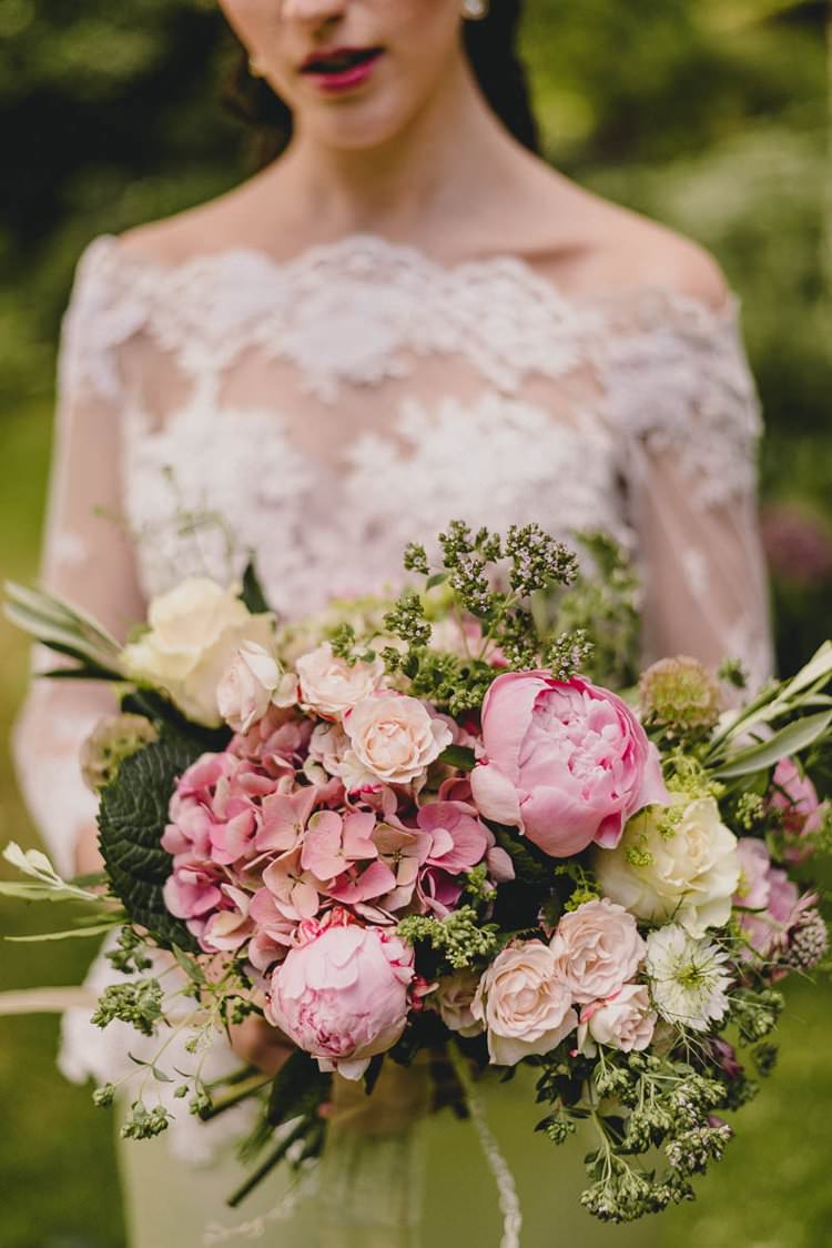 Pink Bouquet Flowers Bride Bridal Peony Peonies Hydrangea Rose Romantic Luxe Wedding Ideas in the Country http://benjaminmathers.co.uk/