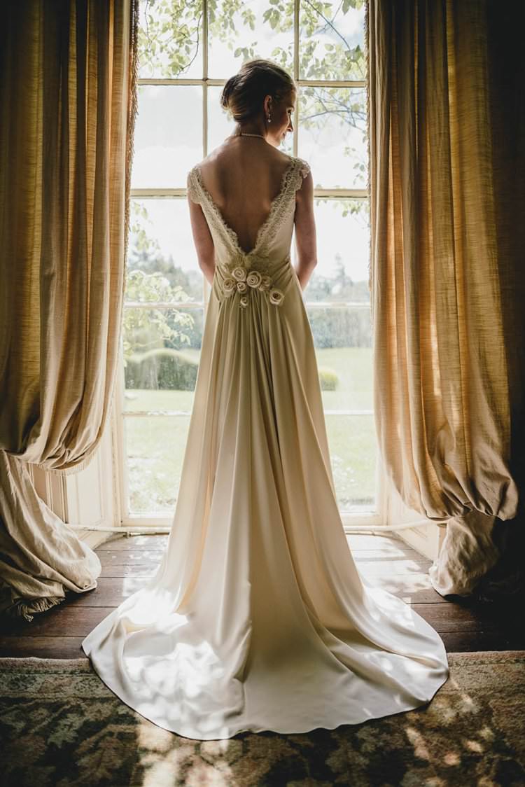 Dress Gown Bride Bridal Train Flowers Back Romantic Luxe Wedding Ideas in the Country http://benjaminmathers.co.uk/