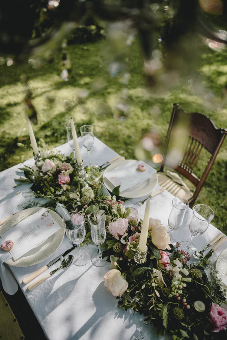 Table Tablescape Decor Flowers Pink Flowers Peony Peonies Hydrangea Rose Table Garland Swag Greenery Romantic Luxe Wedding Ideas in the Country http://benjaminmathers.co.uk/