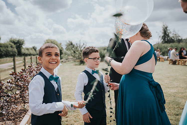 Page Boys Bow Ties Balloons Happy Crafty Summer Farm Wedding http://twigandvine.photography/