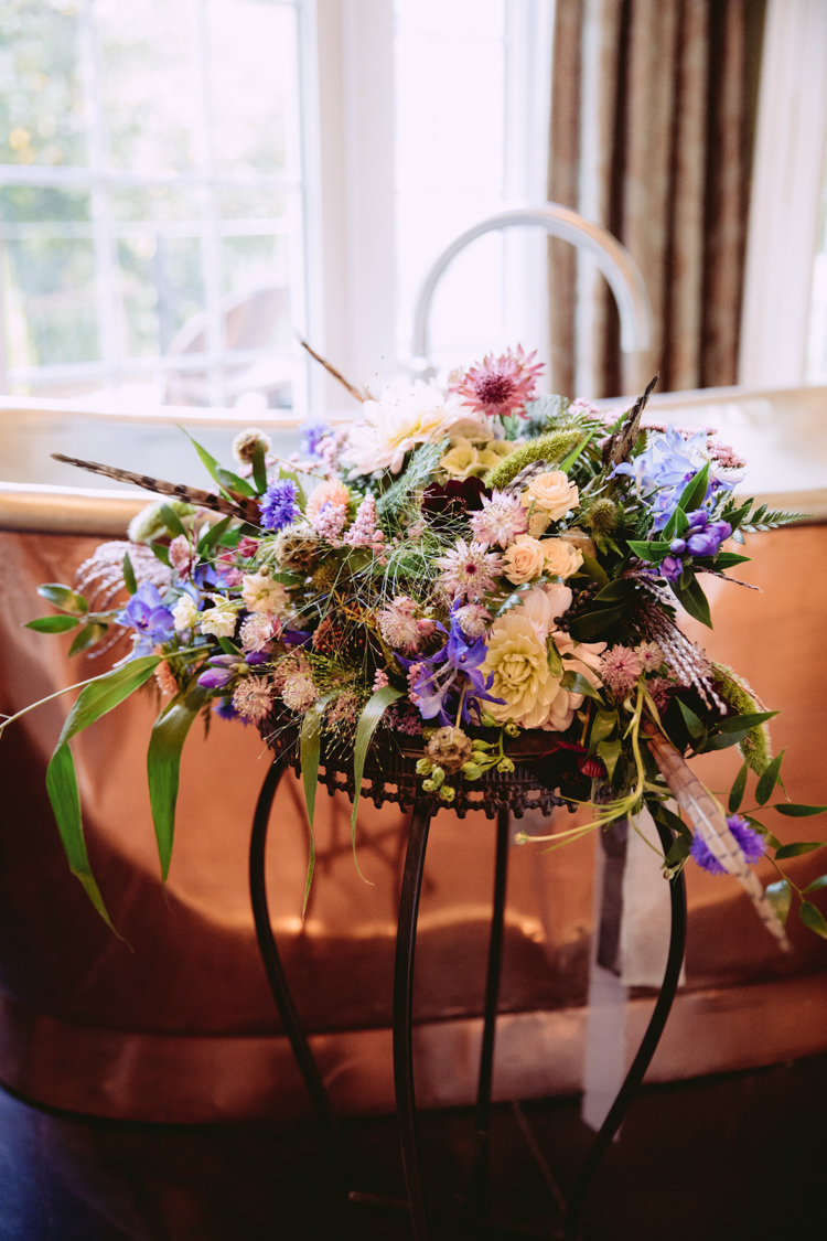 Bride Bridal Bouquet Fern Feather Wild Flower Florals Rustic Cosy Autumn Wedding Lake District http://hayleybaxterphotography.com/