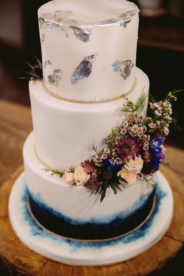 Foil Metallic Cake Geode Wax Flower Tiered Rustic Cosy Autumn Wedding Lake District http://hayleybaxterphotography.com/