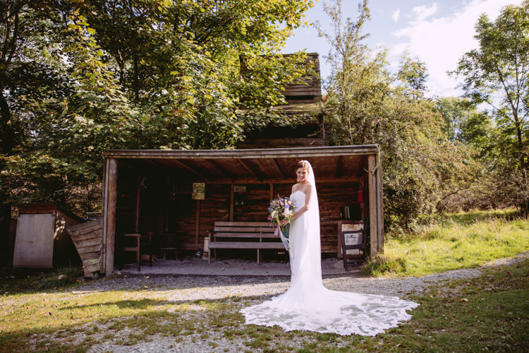 Bride Bridal Enzoani Fishtail Dress Gown Long Veil Rustic Cosy Autumn Wedding Lake District http://hayleybaxterphotography.com/