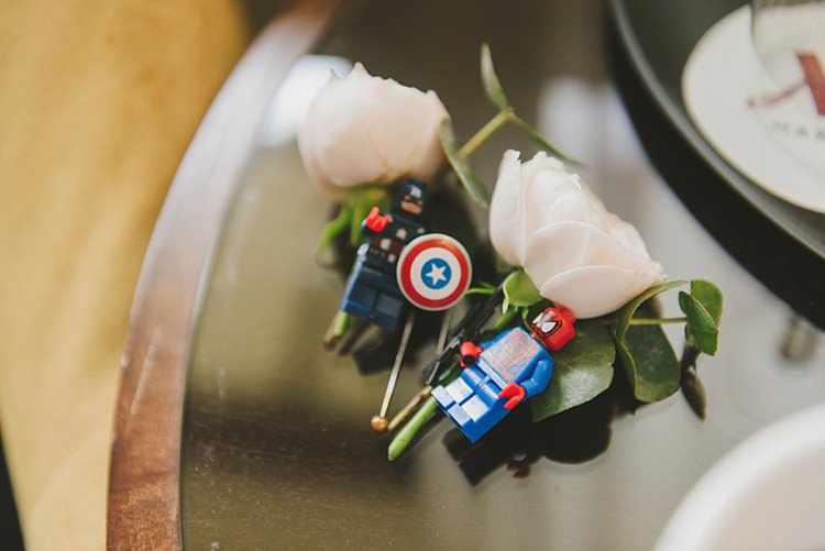 Lego Flower Buttonholes Groom Untraditional Pretty Travel Barn Wedding https://www.georgimabee.com/