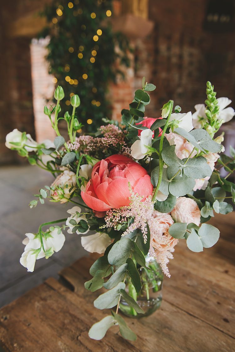 Jar Flowers Peony Peonies Eucalyptus Astilbe Untraditional Pretty Travel Barn Wedding https://www.georgimabee.com/