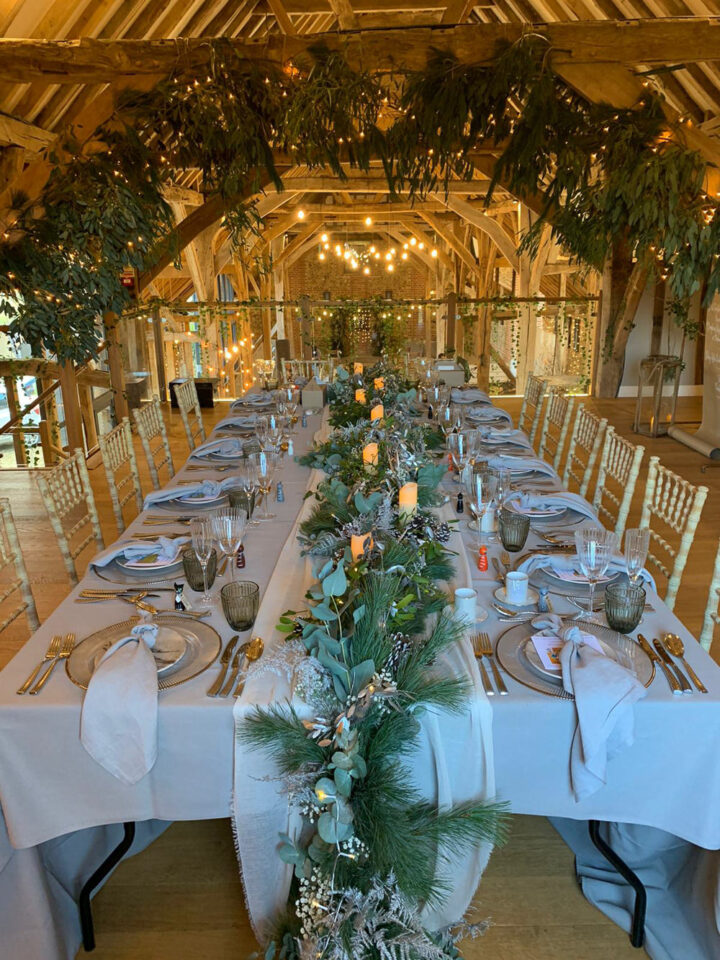 Winter Christmas Barn Wedding Table Decor Laura Coughlan