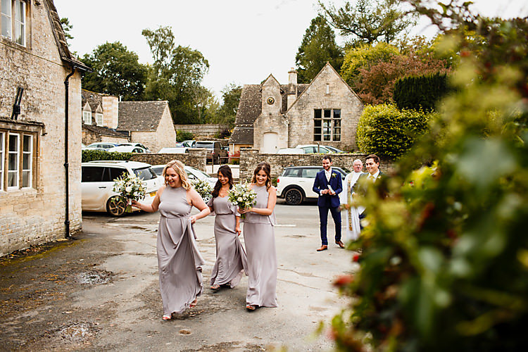 Grey Bridesmaids Long Dresses Chic Country Cotswolds Barn Wedding http://annabphotography.co.uk/