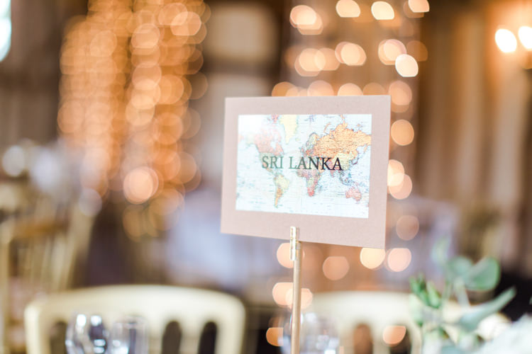 Map Travel Table Name Pastels Gold Pretty Summer Barn Wedding http://summerlilystudio.com/