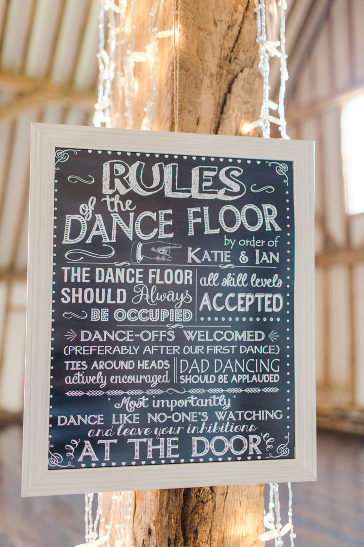 Dancefloor Rules Sign Pastels Gold Pretty Summer Barn Wedding http://summerlilystudio.com/