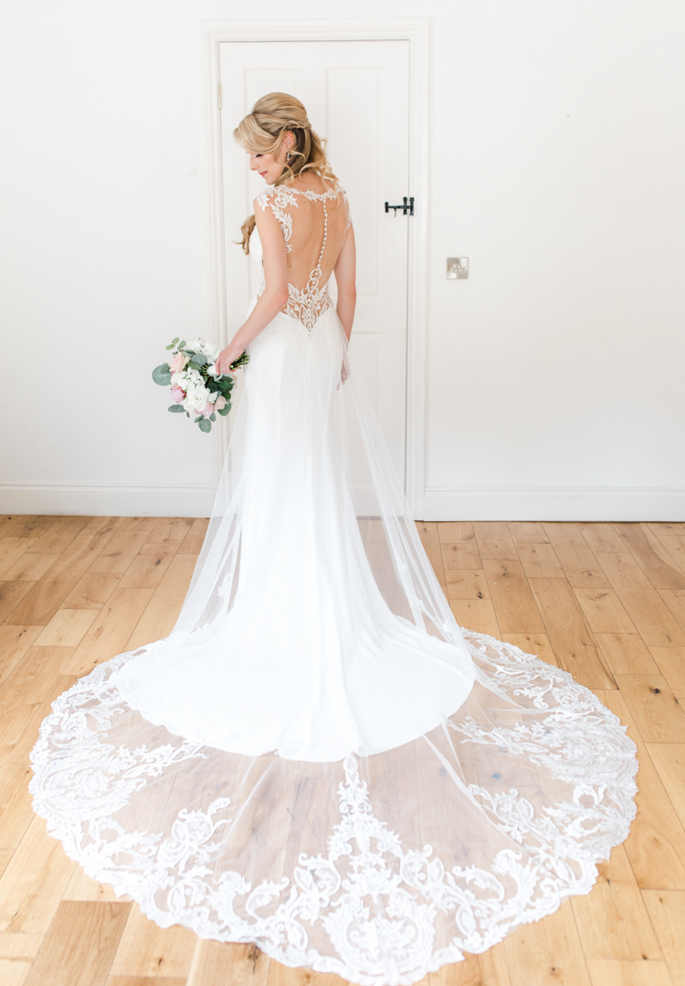 Dando London Bride Bridal Dress Gown Lace Plunge Straps Train Pastels Gold Pretty Summer Barn Wedding http://summerlilystudio.com/
