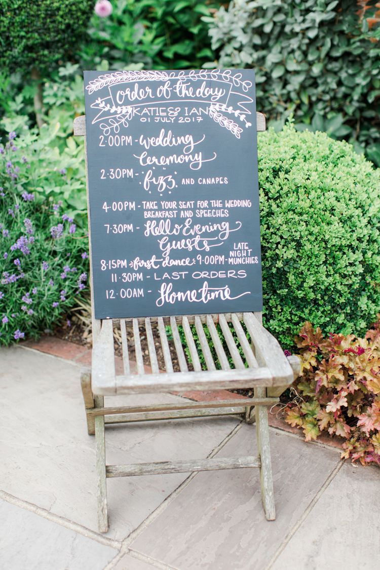 Chalk Black Board Sign Order Day Pastels Gold Pretty Summer Barn Wedding http://summerlilystudio.com/